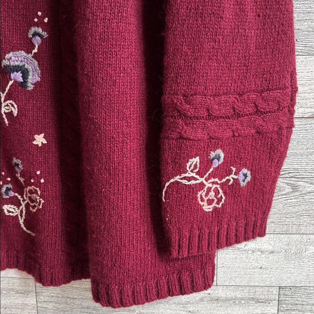 CJ Banks Womens 1X Ramie Angora‎ Cardigan Sweater burgundy Floral cottagecore - Picture 5 of 9